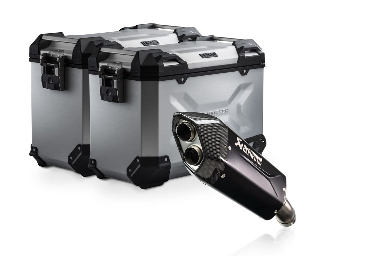 TRAX ADV aluminium case system + Akrapovic Silver. 45/45 l. BMW R 1300 GS (23-).