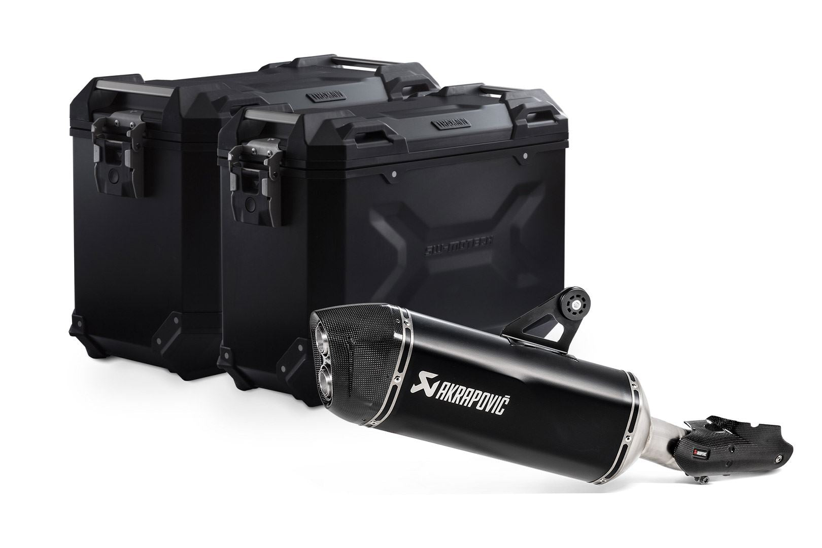 TRAX ADV aluminum case system + Akrapovic Black. 45/37 l. BMW R 1250 GS/Adv/Rallye (18-).